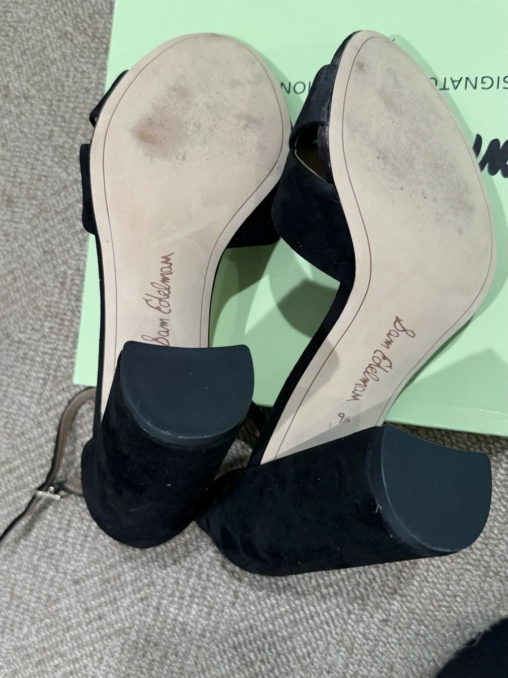 Sam Edelman Black Suede Block Heel Sandals with Ankle Strap